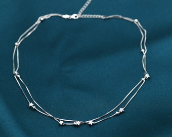 Bracciale con ciondoli, cavigliera o collana con piccole stelle scintillanti in argento sterling - Regolabile - Gioielli dolci, carini e stravaganti