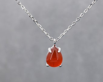 Collana con autentica pera di corniola rossa in argento sterling, collana di onice rosso naturale con cabochon a goccia