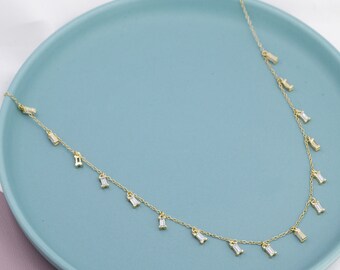 Multi Baguette CZ Necklace in Sterling Silver, 14ct Gold Coated Sterling Silver, Baguette Charm Necklace