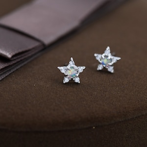Pendientes de estrella de ópalo en plata de ley, plata, oro u oro rosa, pendientes de estrella de ópalo, pendientes apilables