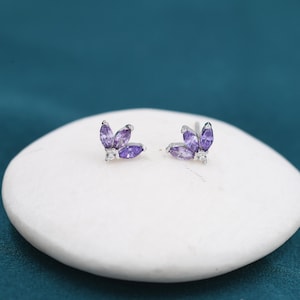 Sterling Silber Amethyst Lila CZ Marquise Cluster Ohrstecker, Gold oder Silber, Marquise Fächer Ohrstecker, CZ Kronen Ohrstecker, Drei Marquise Ohrstecker