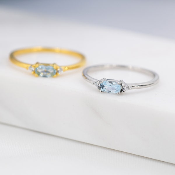 Natürlicher Schweizer Blautopas-Ring aus Sterlingsilber, Silber oder Gold, Natürlicher Blautopas-Ring, zierlicher Edelstein-Ring, US 5-8