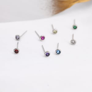 Sterling Silver Tiny Birthstone Stud Earrings,  4mm Birthstone CZ Earrings, Silver, Gold or Rose Gold, Stacking Earrings