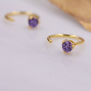 Lilac Amethyst Purple Crystal Huggie Hoop Threader Earrings in - Etsy UK