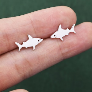 Shark Fish Stud Earrings in Sterling Silver,  Cute Fun Quirky, Jewellery Gift for Her, Animal Lover, Nature Inspired, Nautical Fish   L16