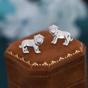 Tiny Little Lion Stud Earrings in Sterling Silver - Two Tone Gold and Silver Earrings - Cute Animal Earrings -  Fun, Whimsical