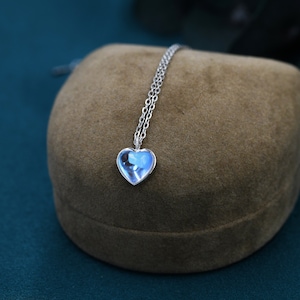 Heart Moonstone Pendant Necklace in Sterling Silver, Moonstone Necklace,  Heart Shape Moonstone Necklace, Aurora Crystal, AB Crystal
