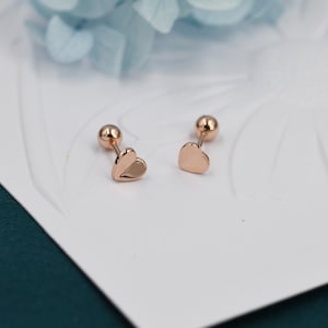 Kleines Paar Gefaltetes Herz Ohrringe aus Sterling Silber, Roségold, Silber - Helix, Knorpel, Muschel, Tragus
