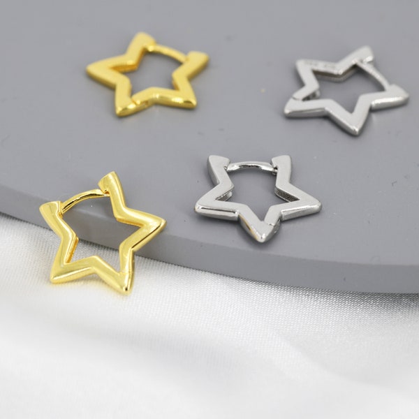 Stern Huggie Hoop in Sterling Silber, Silber oder Gold, lustige Stern Hoop Ohrringe, Stern Ohrringe