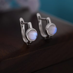 Moonstone Huggie Hoop Earrings in Sterling Silver, 5mm Moonstone Hoops, Moonstone Hoops, Simulated Moonstone Hoops