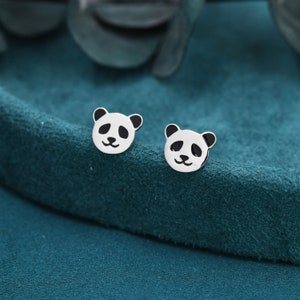 Sterling Silber Panda Bär Ohrstecker, niedlich und schrullig Schmuck, Natur, Tier Ohrringe Bild 2