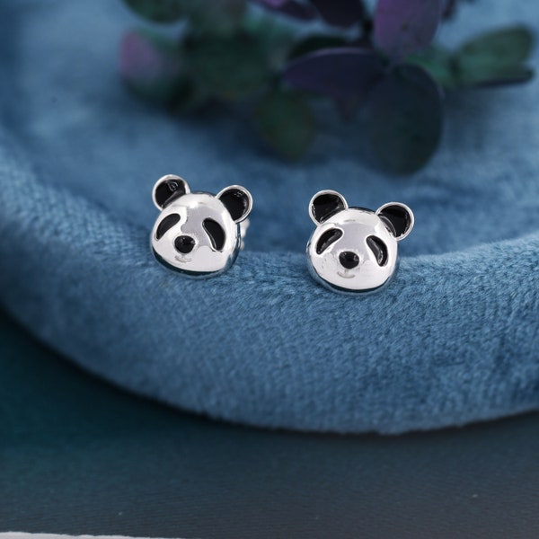 Boucles d’oreilles Panda mignonnes en argent sterling, boucles d’oreilles Panda Bear Stud, boucles d’oreilles animaux, amoureux de la nature