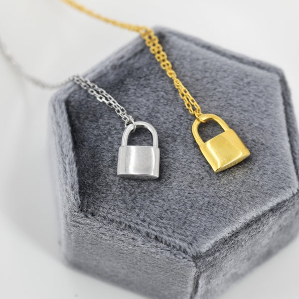 Padlock Pendant Necklace in Sterling Silver, Silver Pad Lock Pendant, Lock Necklace