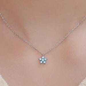 Extra Tiny Forget Me Not Flower CZ Necklace in Sterling Silver, Silver or Gold, Various Colours, Tiny CZ Flower Pendant
