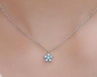 Extra Tiny Forget Me Not Flower CZ Necklace in Sterling Silver, Silver or Gold, Various Colours, Tiny CZ Flower Pendant