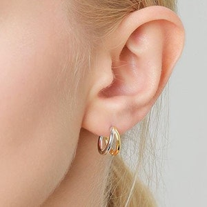 Double Hoop Effect Earrings in Sterling Silver, V shape Hoop Earrings, Silver, Gold, Rose Gold, Dainty and Delicate