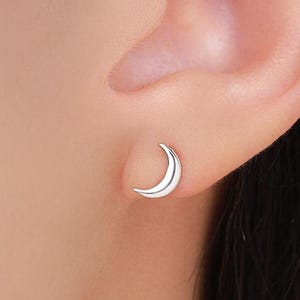Brincos de lua crescente em prata esterlina, brincos de lua, brincos de lua nova, joias celestiais