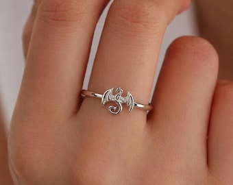 Tiny Dragon Ring in Sterling Silver, Adjustable Size, Silver or Gold, Dragon Ring, Sterling silver dragon ring.