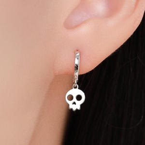 Skull Huggie Hoop Earrings in Sterling Silver, Silver, Gold or Rose Gold Finish,  Silver Skull Hoops Earrings, Skull Earrings