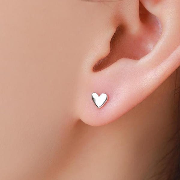 Tiny Heart Stud Earrings in Sterling Silver, Silver, Gold or Rose Gold, Dainty Little Heart Stud, Tiny Heart Stud