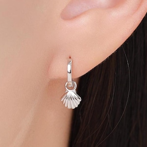 Sterling Silver Shell Huggie Hoops, Silver, Gold or Rose Gold, Detachable Cute Shell Hoop Earrings,