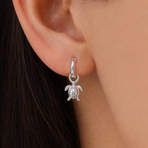 Sterling Silver Sea Turtle Huggie Hoops, Silver, Gold or Rose Gold, Detachable Cute Turtle Hoop Earrings, Ocean Creature Earrings