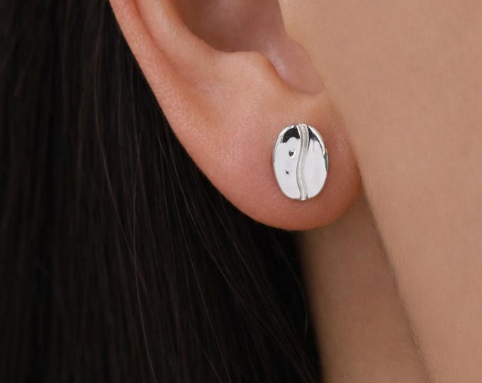 Coffee Bean Stud Earrings in Sterling Silver, Silver, Gold or Rose Gold, Coffee Earrings, Coffee Bean Earrings