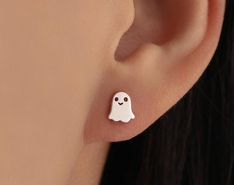 Tiny Little Cute Ghost Stud Earrings in Sterling Silver