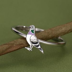 Anillo de paloma esmaltada en plata de ley