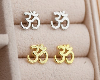 Details about   925 Silver Yellow Gold Vermeil Om Sign Studs Religious Tiny10MM Earrings Jewelry