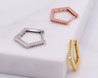 pentagon hoop earring tortoise hoop earring tan acetate hoop earring long pentagon shape earring