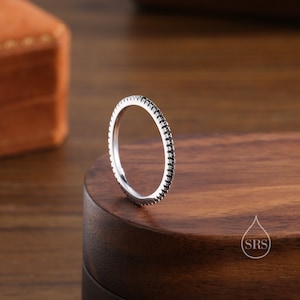 Extra Skinny Onyx Black CZ Pave Ring in Sterling Silver,  Eternity Ring, US 5 - 8
