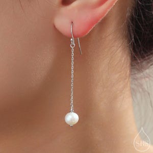 Genuine Freshwater Pearl Drop Hook Earrings in Sterling Silver, Silver or Gold, Irregular Shape Natural Pearl Long Dangle Earrings