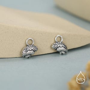 May include: Two small, silver-toned metal charms shaped like human brains, each featuring a detailed, textured surface with intricate ridges and a circular jump ring attached to the top for hanging or connecting to jewellery pieces.