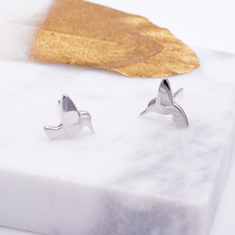 Hummingbird Stud Earrings in Sterling Silver, Bird Earrings, Nature Inspired Stud, Cute Dainty Minimal Jewellery image 3