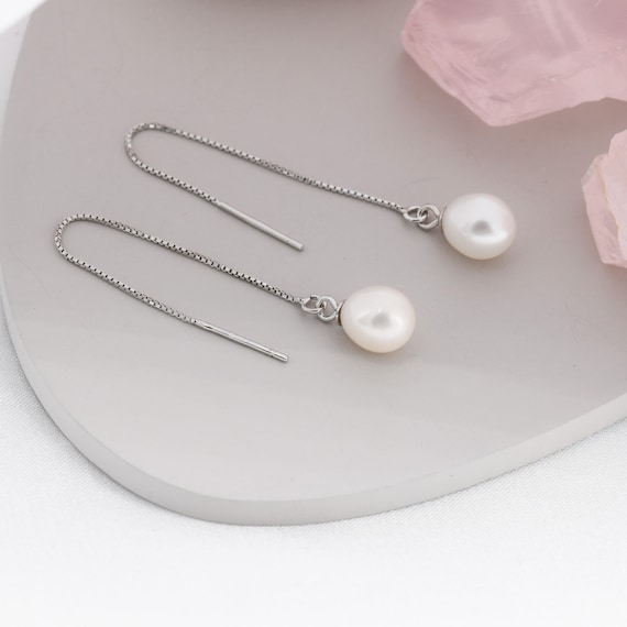 Sterling Silver Freshwater Pearl Threader Earrings