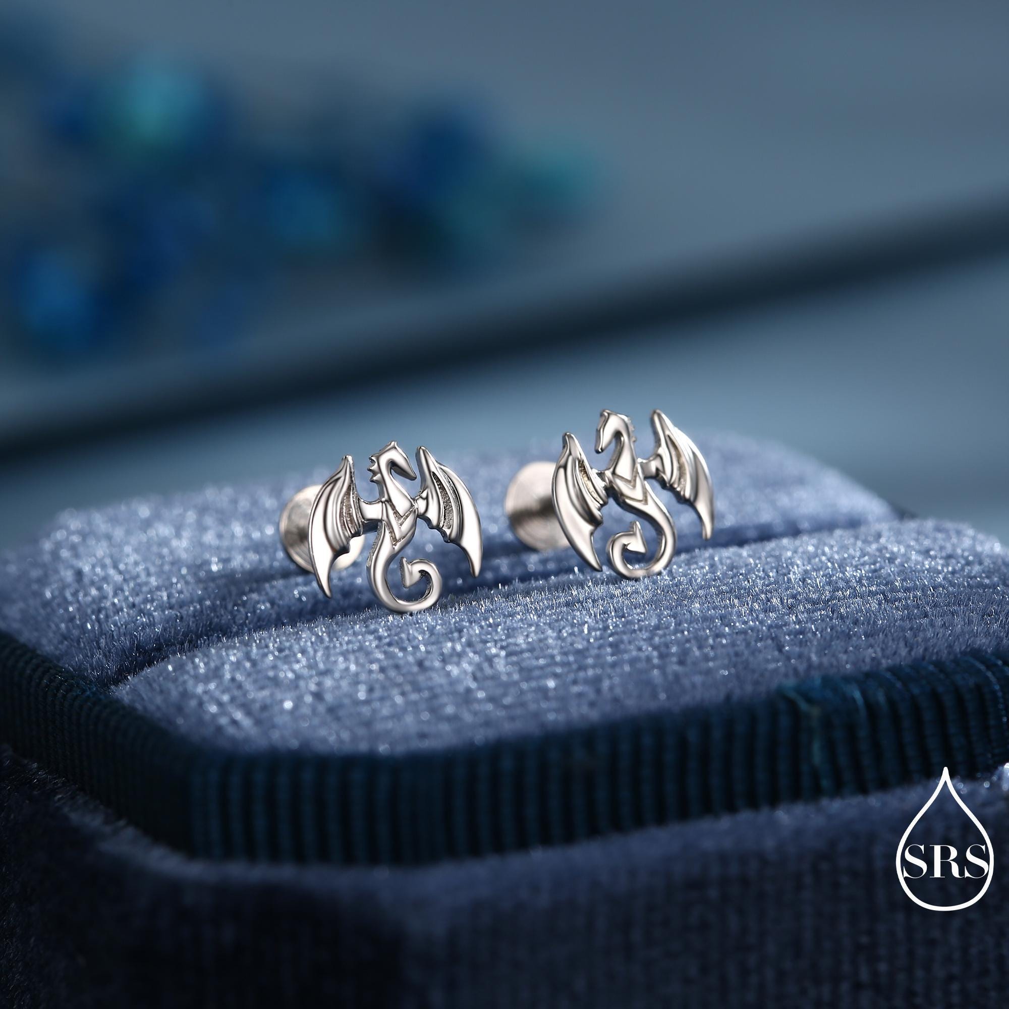 Dragon 16G Internally Threaded Flat Back Earrings in Sterling Silver