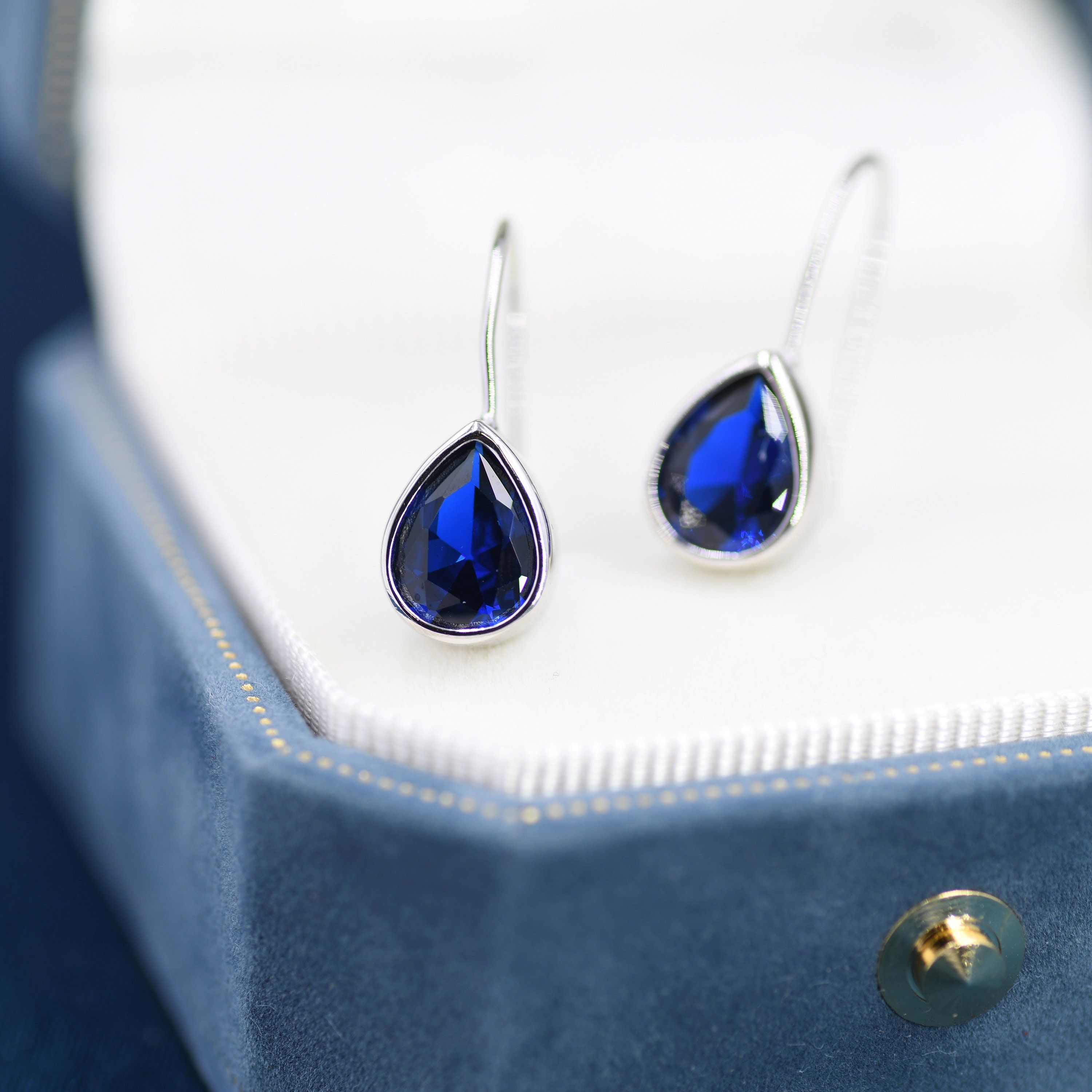 Orecchini Pendenti A Goccia In Stile Bohémien – Zaffiro Blu E Zirconia Cubica, Argento, Gioielli Donna Fatti A Mano, Eleganti E Scintillanti