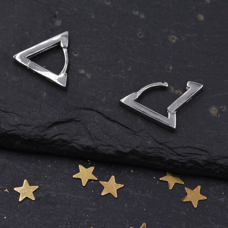 Sterling Silver Triangle Huggie Hoop Earrings Geometric Etsy UK