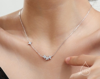 Tiny Hydrangea Bouquet CZ Collar en plata de ley, plata u oro, Tiny CZ Flower Necklace, Tiny CZ Collar