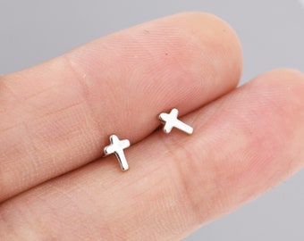 Tiny Cross Stud Earrings in Sterling Silver, Silver, or Gold, Dainty Earrings, Extra Tiny, Stacking Earrings, Cross Earrings