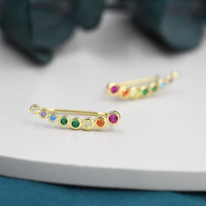 Rainbow Pebble CZ Crawler Earrings in Sterling Silver, Silver or Gold, Dotted Ear Crawlers, Dots Crawler, Bobble Crawlers image 6