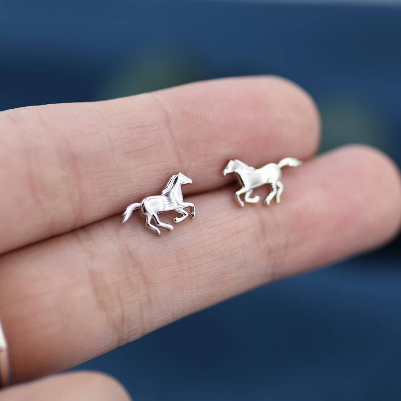 Tiny Little Running Horse Earrings in Sterling Silver, Silver, Horse Lover Earrings, Horse Gift, Horse Jewellery image 2