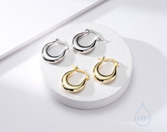 Chunky Oval Hoop Earrings in Sterling Silver, 20mm Hoops, Silver or Gold, Dangle Drop Earrings,  Light Weight