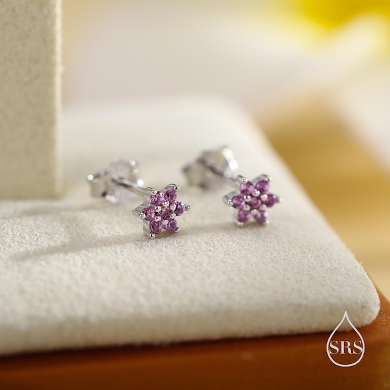Orecchini A Perno In Argento 925 Con Zirconia Cubica Rosa 3mm - Fatti A Mano UK, Confezione Regalo - 3