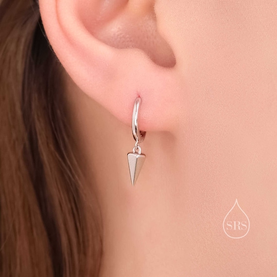 Dangling Spike Dagger Huggie Hoop Earrings in Sterling Silver