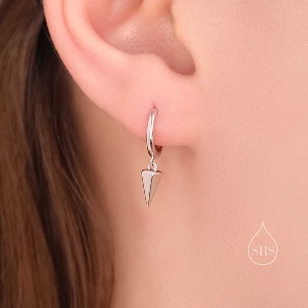 Dangling Spike Dagger Huggie Hoop Earrings in Sterling Silver, Dangle Hoop Earrings, Black Rhodium and Silver, Dainty  Jewellery