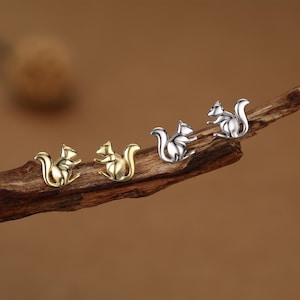 Squirrel Stud Earrings in Sterling Silver, Silver or Gold, Animal Earrings, Nature Inspired