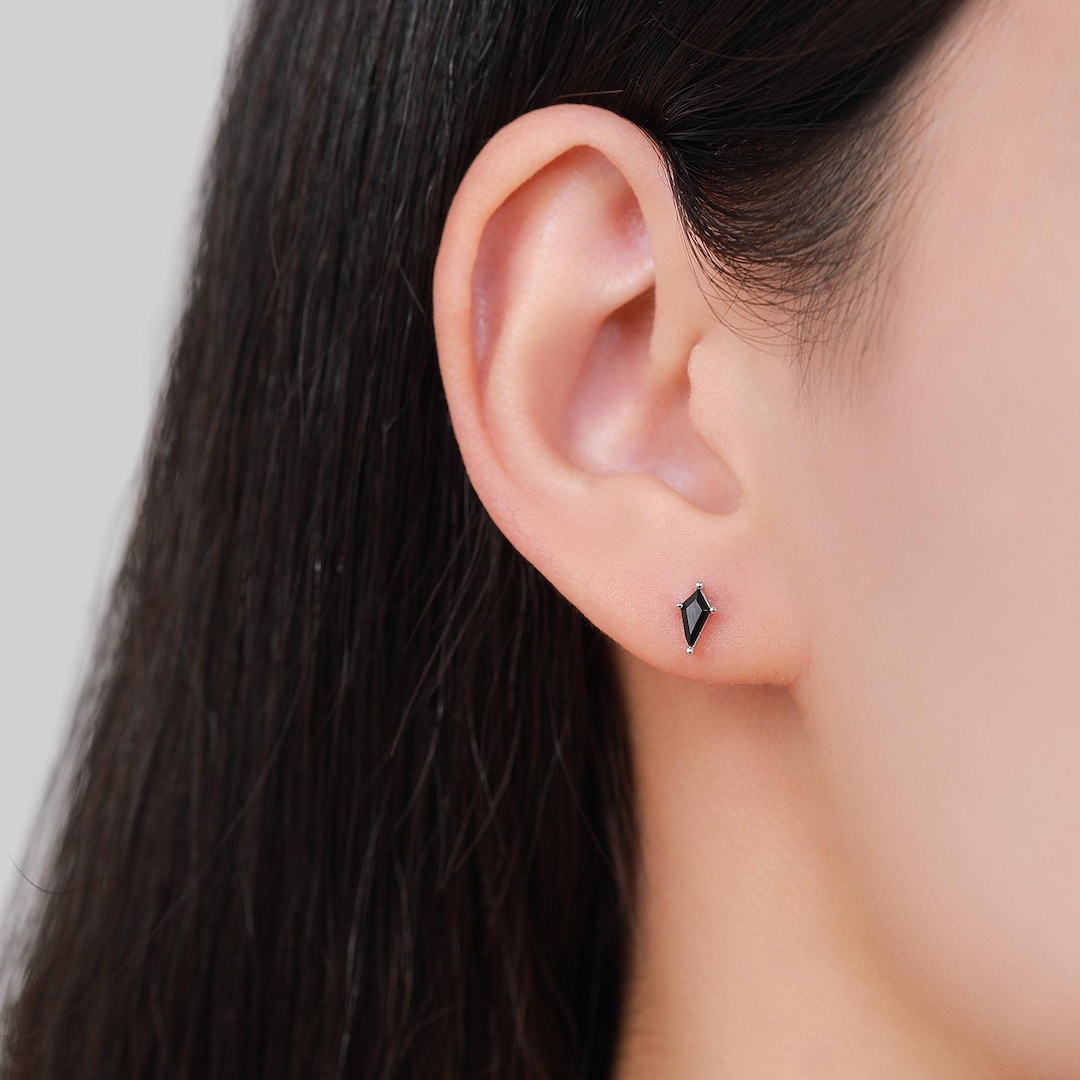 Tiny Black CZ Rhombus Stud Earrings