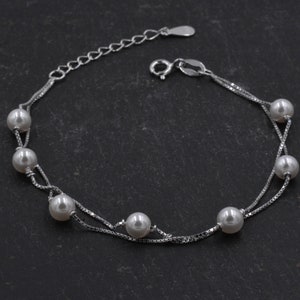 Sterling Silver Beautiful Pearl Minimalist Charm Layer Bracelet Adjustable Length Simple and Elegant Jewellery B58 image 6